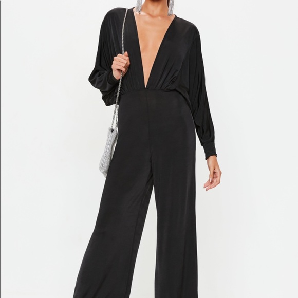 Missguided Pants - Missguided Slinky black plunge jumpsuit NWT